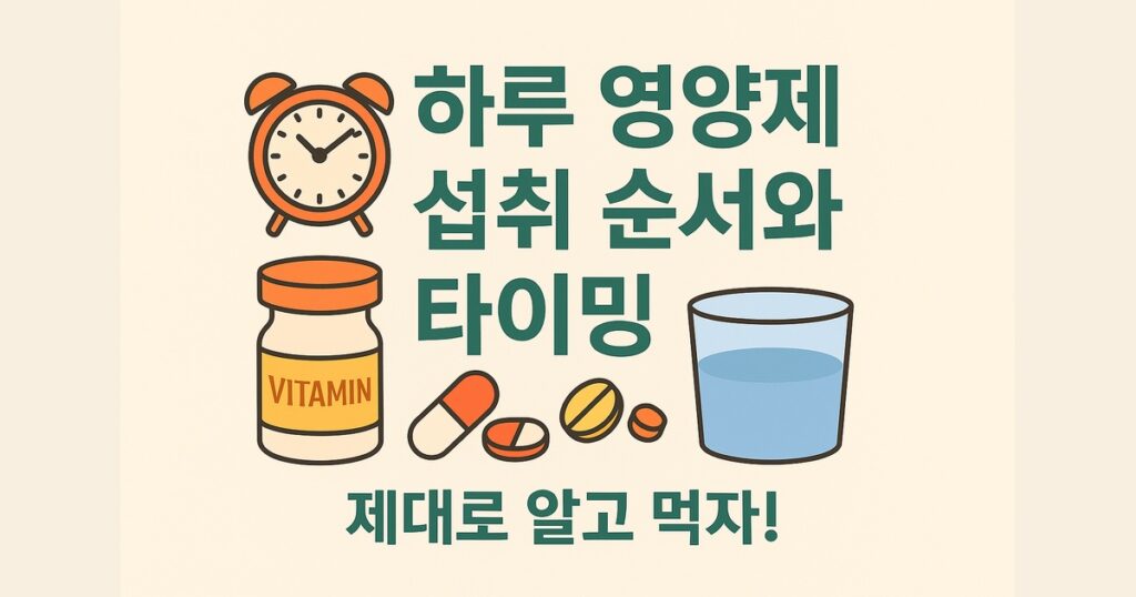 영양제 섭취 순서와 타이밍 요약 썸네일 – 하루 복용 시간대별 정리