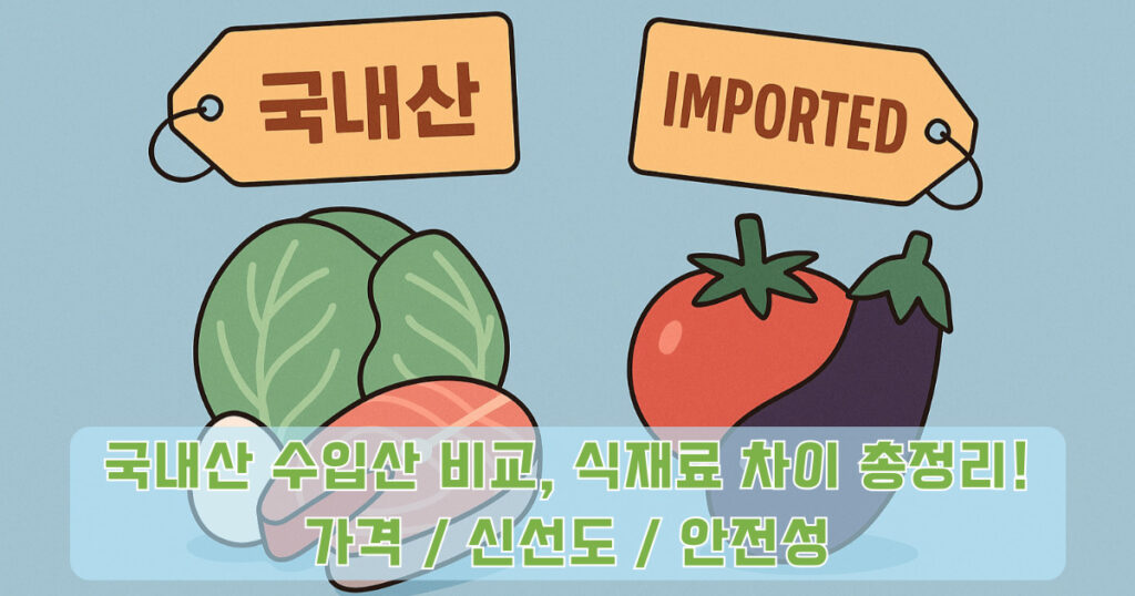 국내산 수입산 비교를 표시하는 채소 일러스트