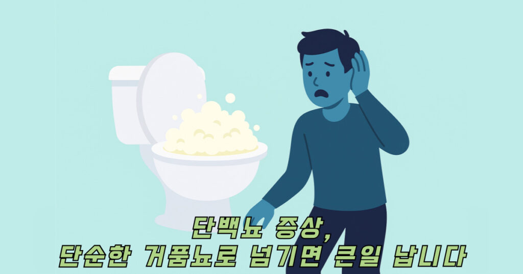 단백뇨 증상을 보고 놀라는 사람 일러스트