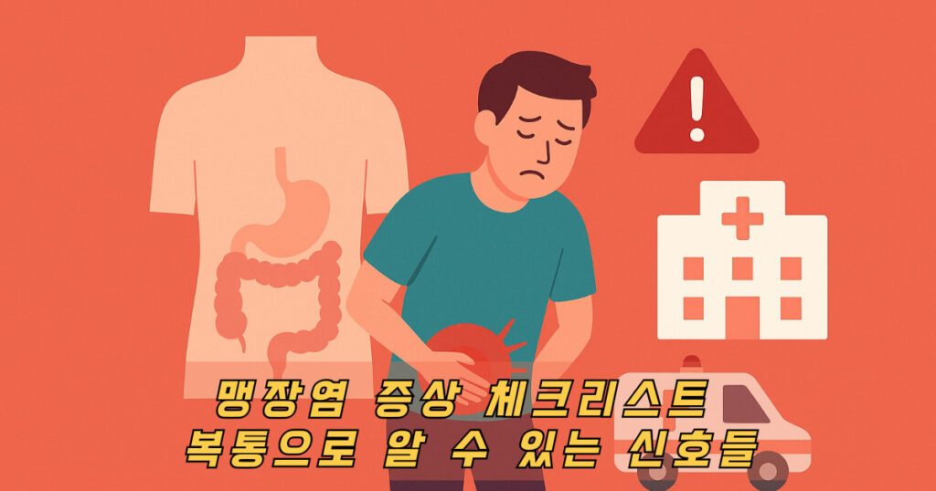 맹장염 증상 통증 위치 및 구급차 일러스트