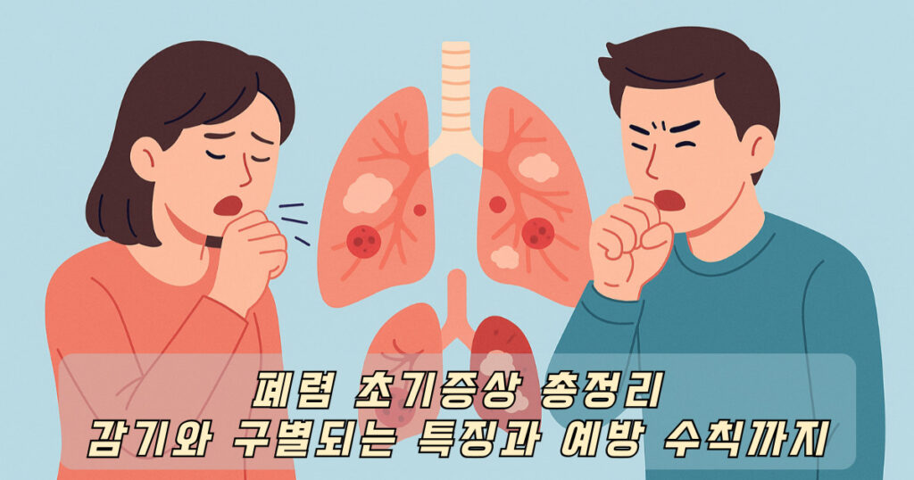 폐렴 초기증상과 감기와 구분을 나타내는 사람 이미지