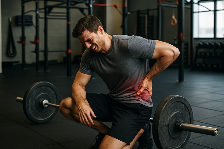 무리한 운동으로 허리 통증을 느끼는 남성