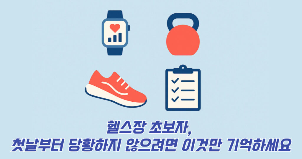 헬스장 초보자에게 필요한 헬스 물품 모음 일러스트 이미지