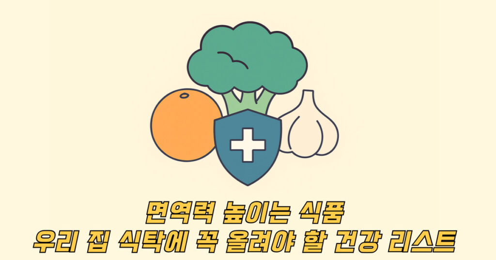 면역력 높이는 식품들이 모여있는 일러스트 이미지