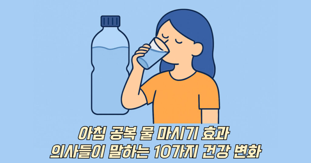 아침 공복 물 마시기 효과를 보여주는 물마시는 사람 일러스트