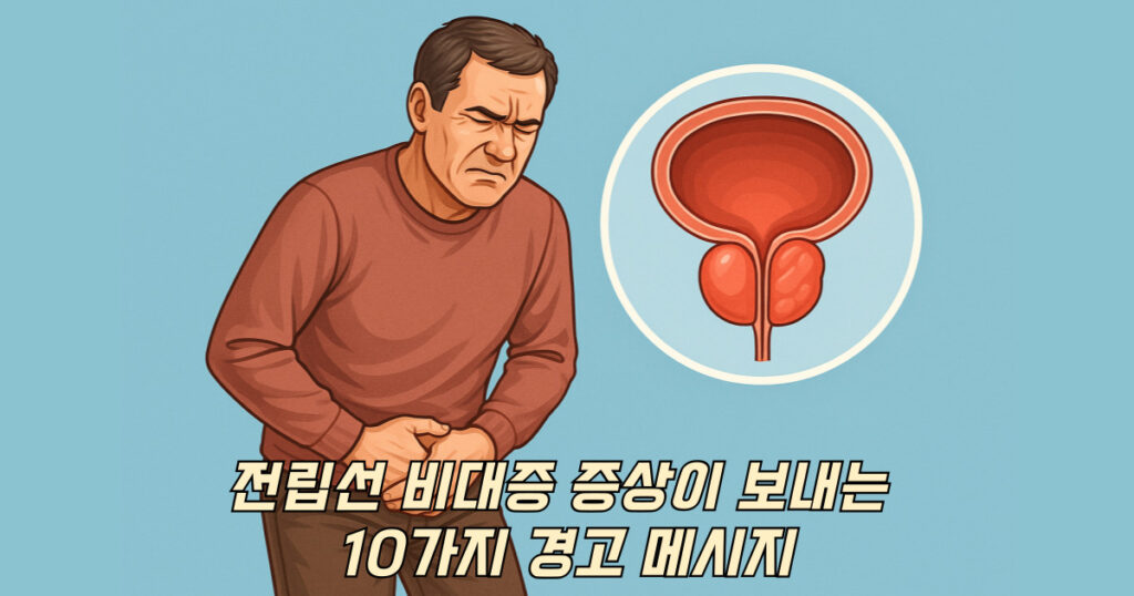 전립선 비대증 증상을 격는 중년 남성 일러스트 이미지