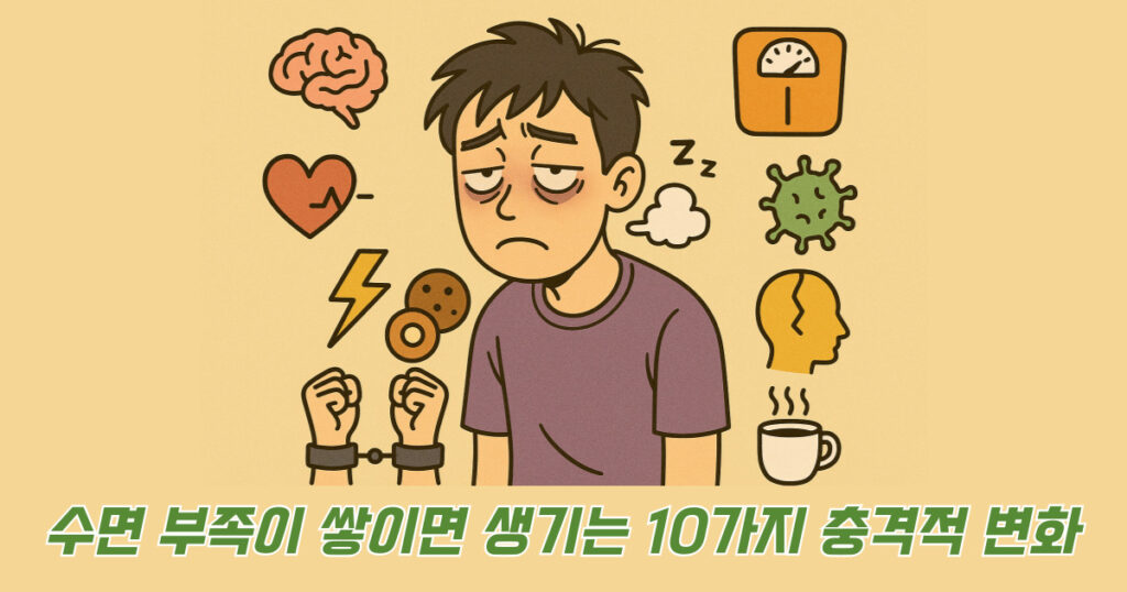 수면 부족에 나타날 수 있는 상황들과 졸린 사람 일러스트