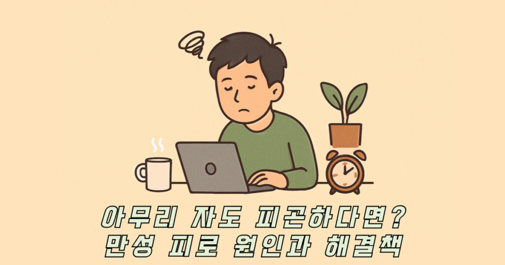 만성 피로 원인을 격는 피곤한 사람 일러스트 이미지