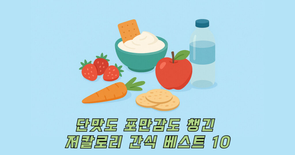 저칼로리 간식들이 모여있는 일러스트 이미지