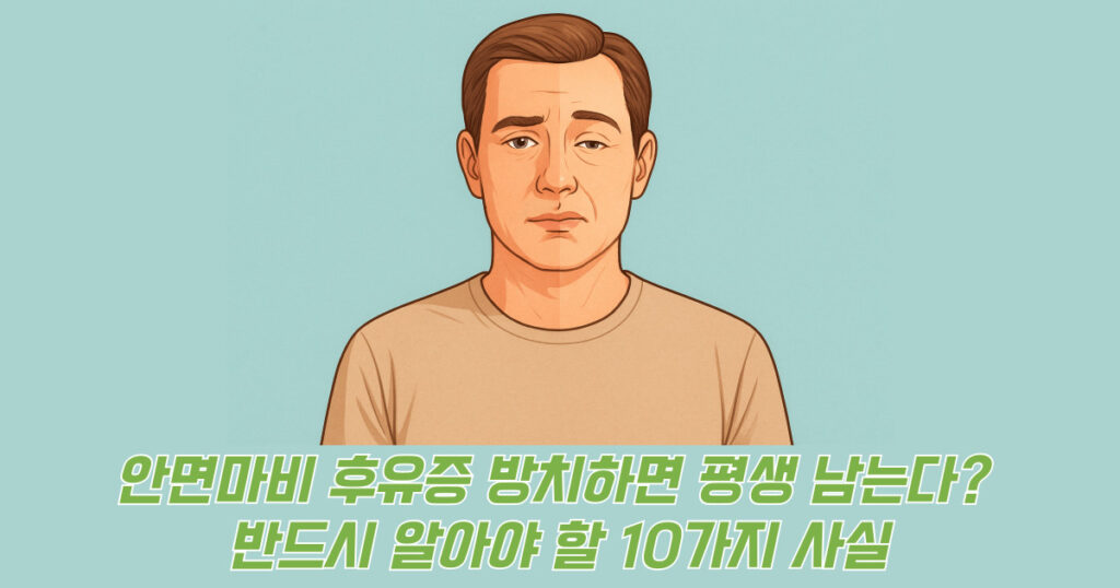 안면마비 후유증에 걸린 남자 정면 모습 일러스트